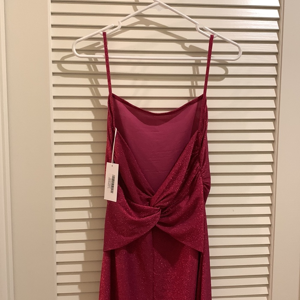 Reformation Breslin Body Con Low Back Formal Midi Dress in Hot Pink Sparkle Sz M - Picture 8 of 12